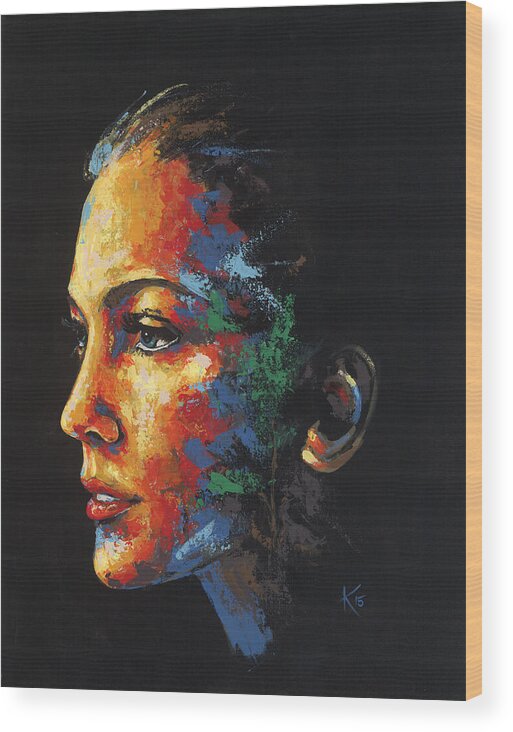 Portrait Wood Print featuring the painting Sun Kissed - with hidden pictures by Konni Jensen
