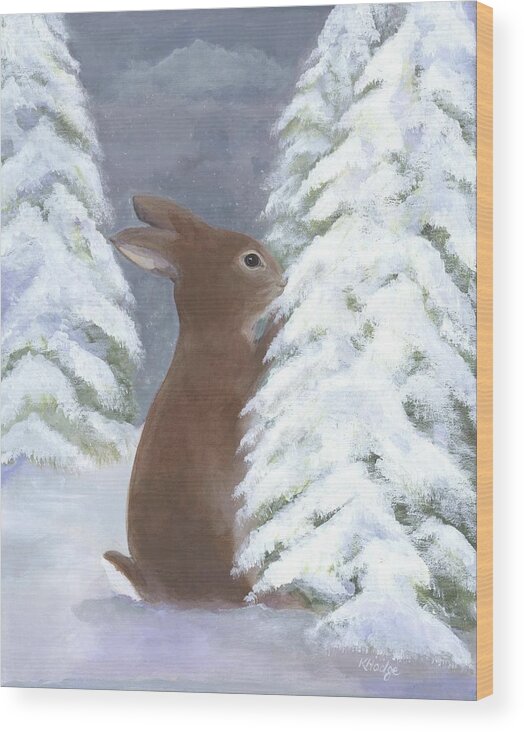 Bunny Wood Print featuring the painting Tasting Winter by Kimberly Hodge