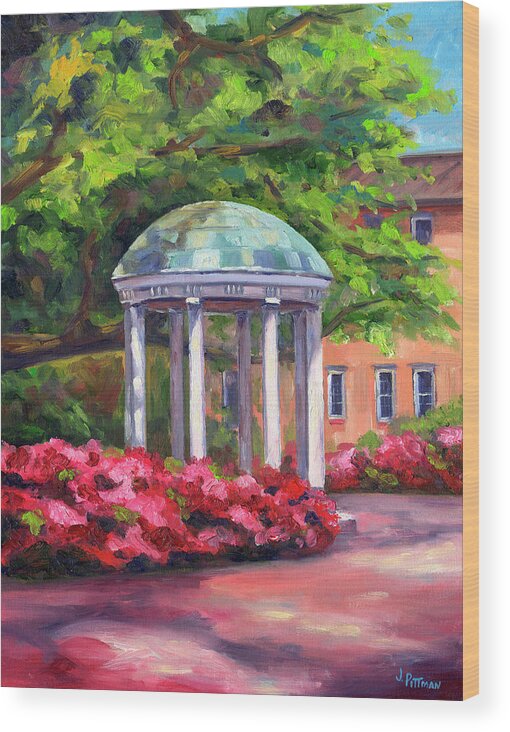 University Of North Carolina At Chapel Hill Wood Print featuring the painting The Old Well UNC by Jeff Pittman