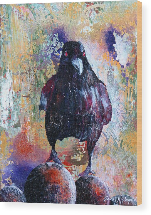 Raven Wood Print featuring the painting This Ebony Bird by Sandy Applegate