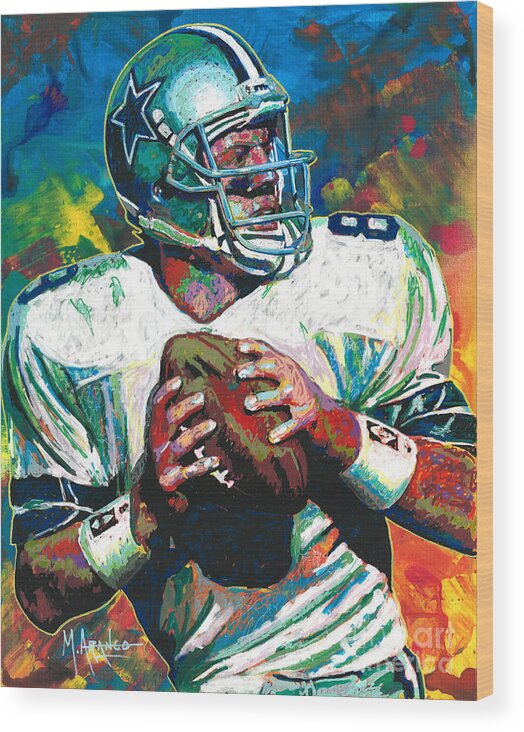 Troy Aikman Wood Print featuring the painting Troy Aikman by Maria Arango