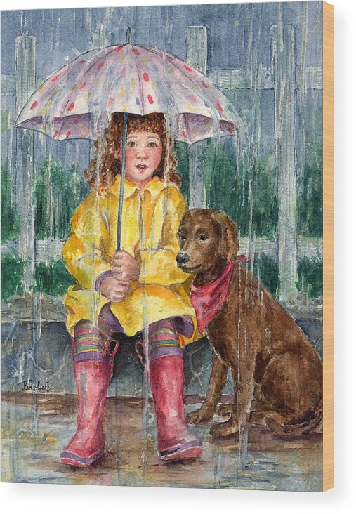 Children Wood Print featuring the painting Waiting for Sunshine by Barbel Amos