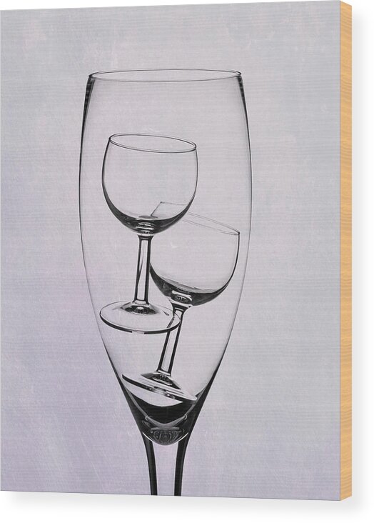 Wine Wood Print featuring the photograph Wineglass Trio by Tom Mc Nemar