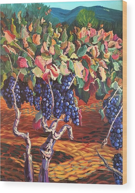 Grape Wood Print featuring the painting Zinfandel Grape Zanies by Celeste Drewien