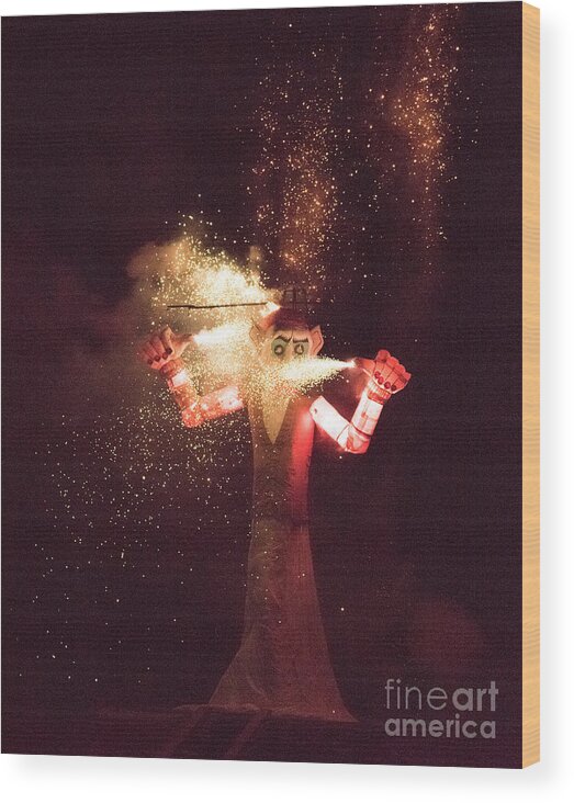 Natanson Wood Print featuring the photograph Zozobra Fireworks by Steven Natanson
