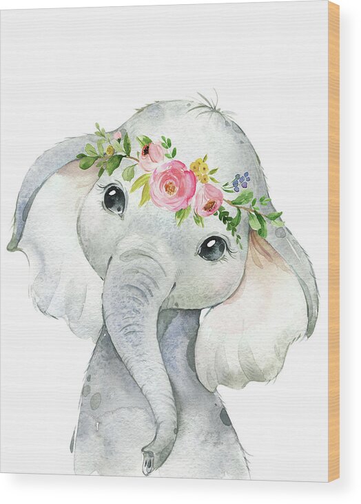 Elephant Wood Print featuring the digital art Boho Elephant by Pink Forest Cafe