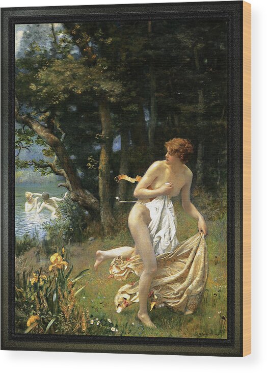 Diana's Maidens Wood Print featuring the painting Dianas Maidens by Edward Robert Hughes by Rolando Burbon