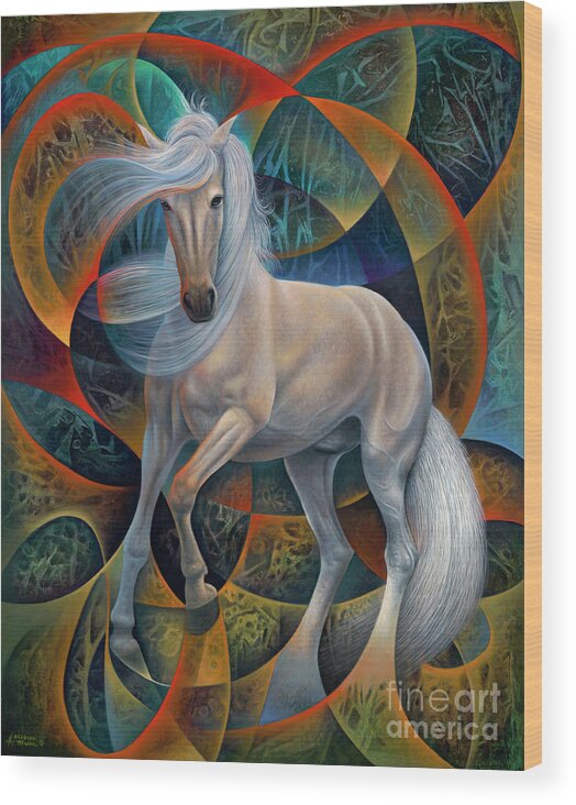 Horse Wood Print featuring the painting Dynamic Stallion by Ricardo Chavez-Mendez