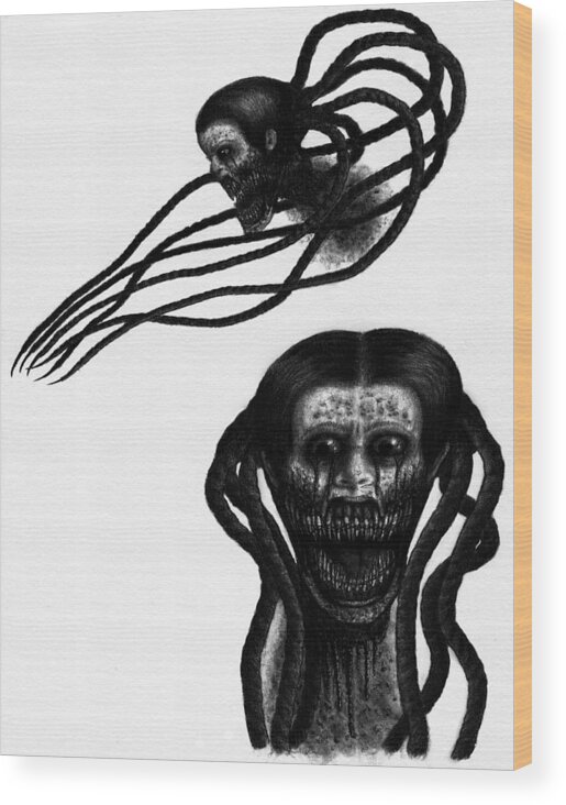 Horror Wood Print featuring the drawing Minna - Artwork by Ryan Nieves