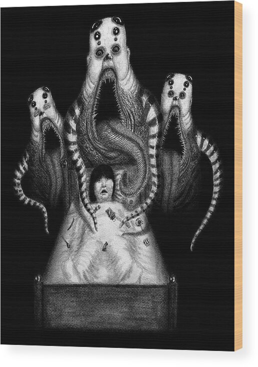 Horror Wood Print featuring the drawing Sugar Babies A Dark Nursery Rhyme - Artwork by Ryan Nieves