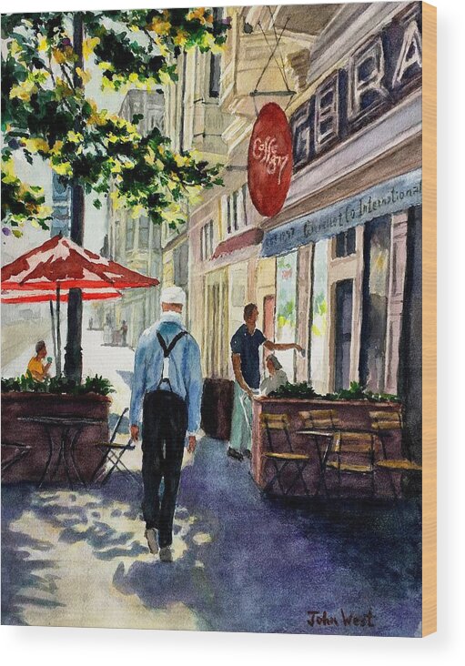Old Oakland Wood Print featuring the painting Caffe 817 in Oakland by John West