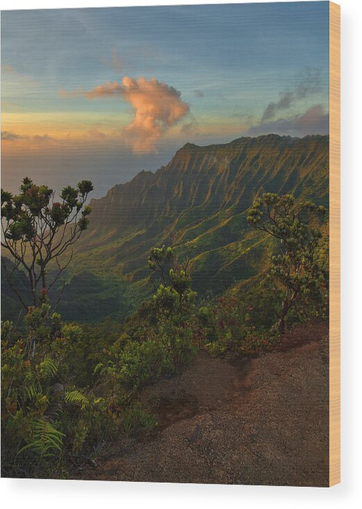 Kauai Wood Print featuring the photograph Kalalau Valley At Sunset by Stephen Vecchiotti