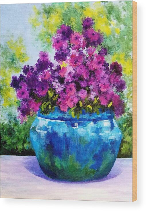 Flowers Wood Print featuring the painting Mom's Flowers by Roseanne Schellenberger