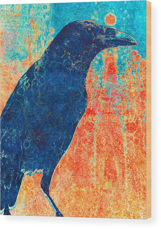 Raven Wood Print featuring the digital art Raven Pop Art by Sandra Selle Rodriguez