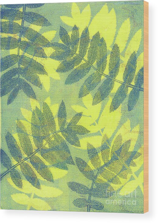 Plant Print Wood Print featuring the mixed media Yellow Green Blue by Kristine Anderson
