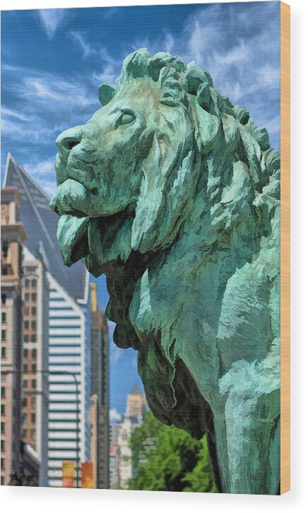 Chicago Wood Print featuring the painting Art Institute in Chicago Lion by Christopher Arndt