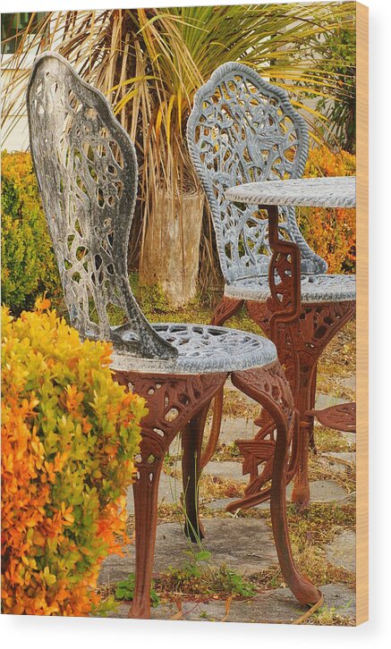 Bistro Table Wood Print featuring the photograph Bistro Table-Color by Loni Collins