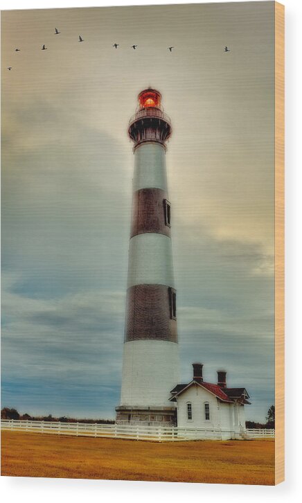 Outer Banks Wood Print featuring the photograph Bodie Lighthouse Outer Banks Abstract Painting by Dan Carmichael