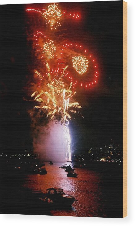 Boston Wood Print featuring the photograph Boston Fireworks Rings and Pinwheels by John B Poisson