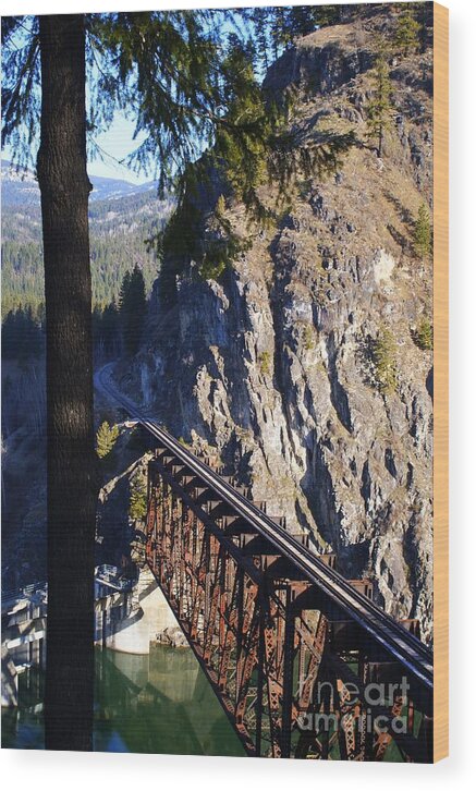 Box Canyon Dam Wood Print featuring the photograph Box Canyon Dam RailRoad Crossing by Loni Collins