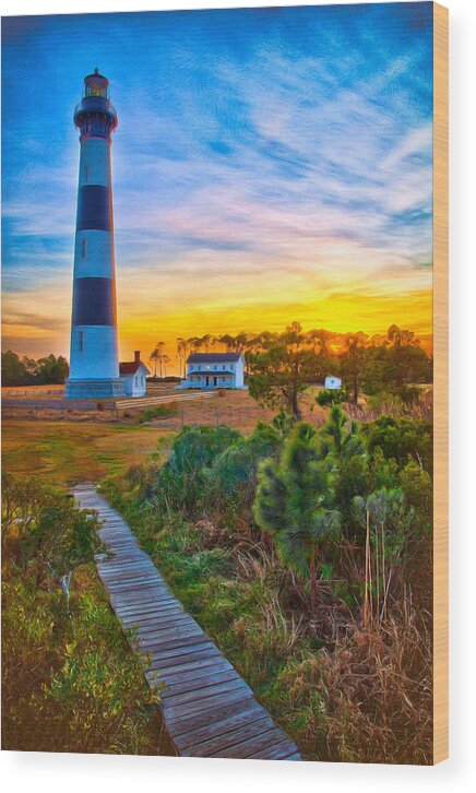 Bodie Wood Print featuring the painting Bright Sunset at Bodie - Outer Banks II by Dan Carmichael