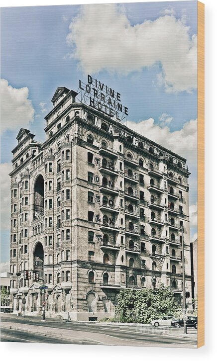 Divine Lorraine Wood Print featuring the photograph Divine Lorraine Hotel by Stacey Granger