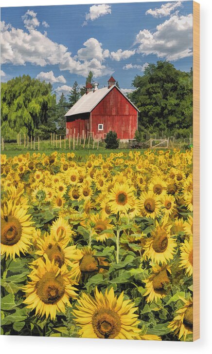 Door County Wood Print featuring the painting Field of Sunflowers by Christopher Arndt