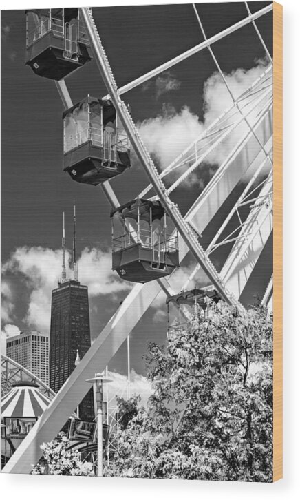 Chicago Wood Print featuring the photograph Navy Pier Ferris Wheel Black and White by Christopher Arndt