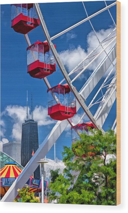 Chicago Wood Print featuring the painting Chicago Navy Pier Ferris Wheel by Christopher Arndt