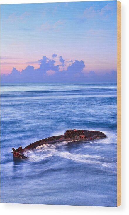 Outer Banks Wood Print featuring the photograph Outer Banks - Beached Boat Final Sunrise II by Dan Carmichael
