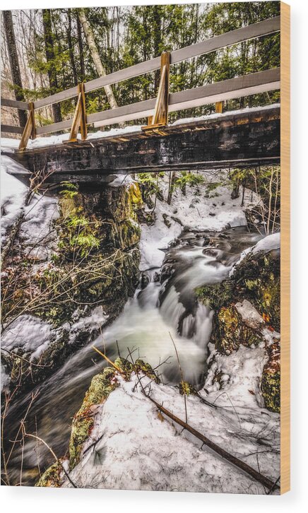 Castle In The Clouds Wood Print featuring the photograph Roaring Falls Bridge by Robert Clifford