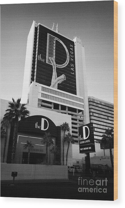 The D Wood Print featuring the photograph the D Las Vegas casino hotel downtown Nevada USA by Joe Fox