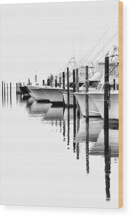 North Carolina Wood Print featuring the photograph White Boats II - Outer Banks BW by Dan Carmichael