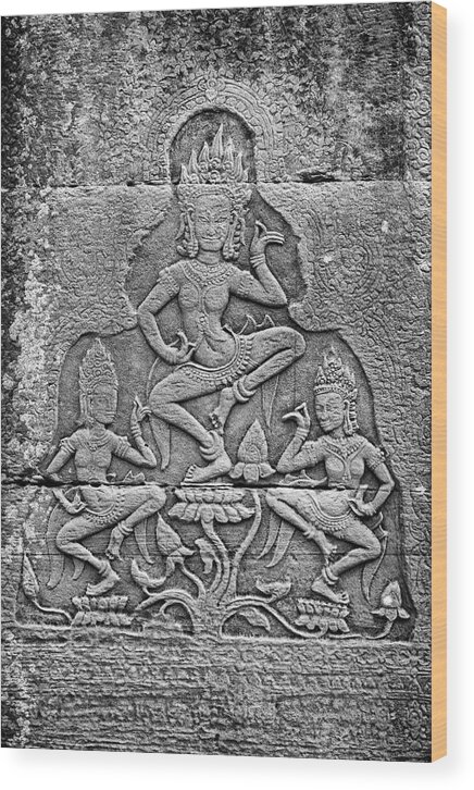Apsara Wood Print featuring the photograph Apsaras 3, Angkor, 2014 by Hitendra SINKAR