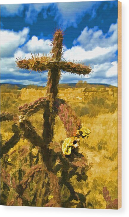 Southwest Wood Print featuring the photograph Cactus Cross by Lou Novick