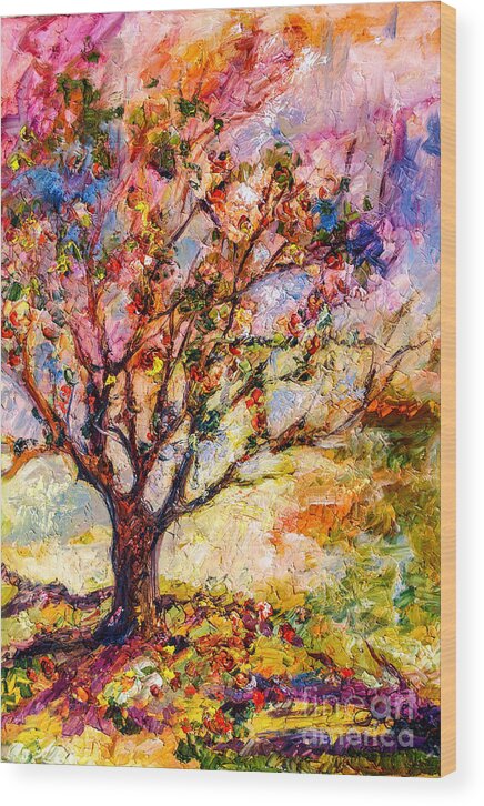 Trees Wood Print featuring the painting Grandmas Apple Tree Oil Painting by Ginette Callaway