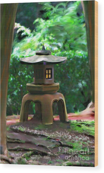 Asian Wood Print featuring the digital art Light-On Pagoda by Lisa Redfern