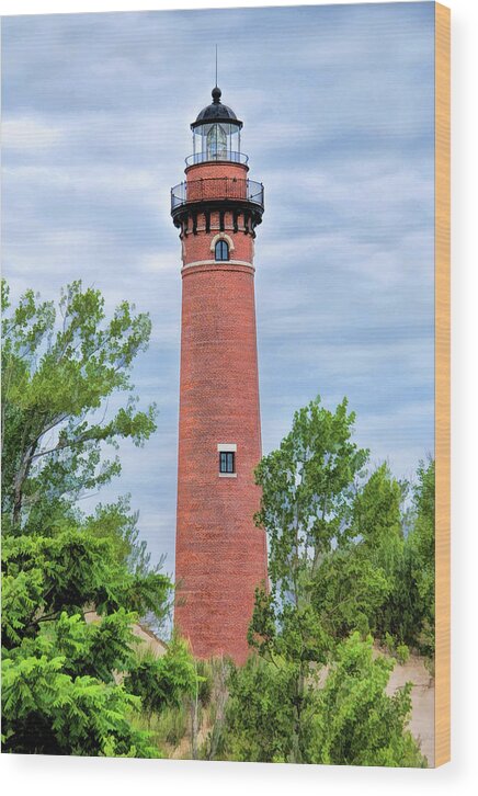 Little Sable Wood Print featuring the painting Little Sable Lighthouse by Christopher Arndt