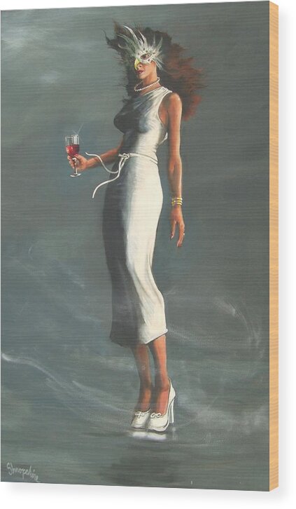 Figure Wood Print featuring the painting Mardis Gras Woman by Tom Shropshire