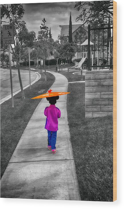  Wood Print featuring the photograph Gia Walk to Playground by Joseph Hollingsworth