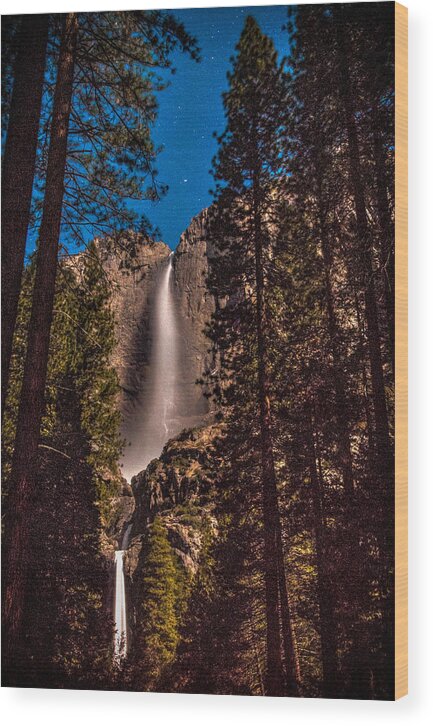 Background Wood Print featuring the photograph Night Sky at Yosemite Falls by Connie Cooper-Edwards