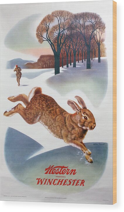 Outdoor Wood Print featuring the painting Winchester-Western Rabbit Hunting by Weimer Pursell