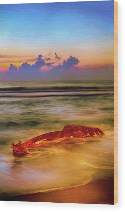 Outer Banks Wood Print featuring the painting Shipwreck on the Outer Banks the End AP by Dan Carmichael