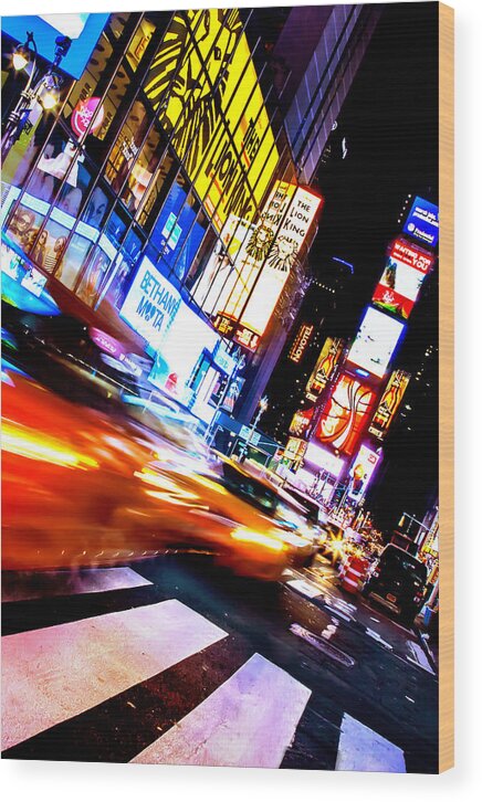 Times Square Wood Print featuring the photograph Taxi Square by Az Jackson