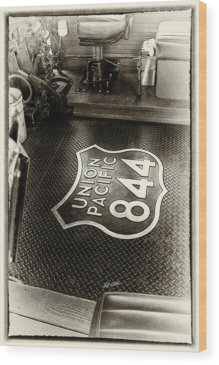 Bill Kesler Photography Wood Print featuring the photograph UP 844 Floor Emblem - Sepia Tone by Bill Kesler