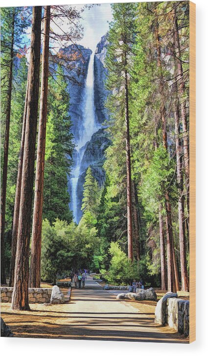 Yosemite Wood Print featuring the painting Yosemite National Park Bridalveil Fall Trees by Christopher Arndt