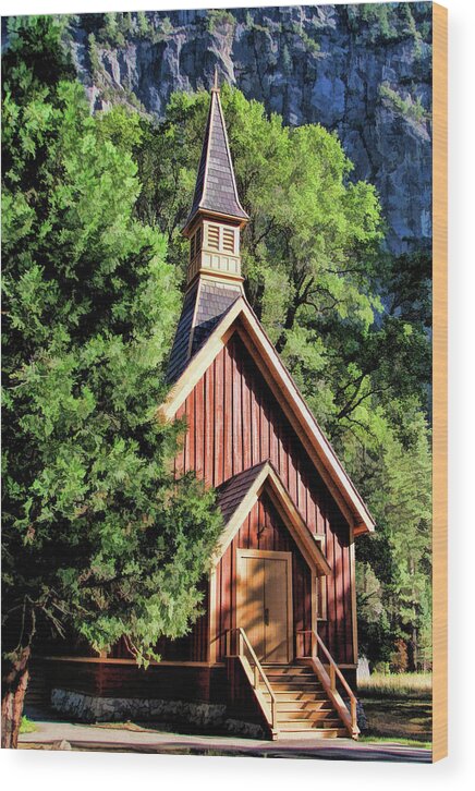 Yosemite Wood Print featuring the painting Yosemite National Park Valley Chapel by Christopher Arndt