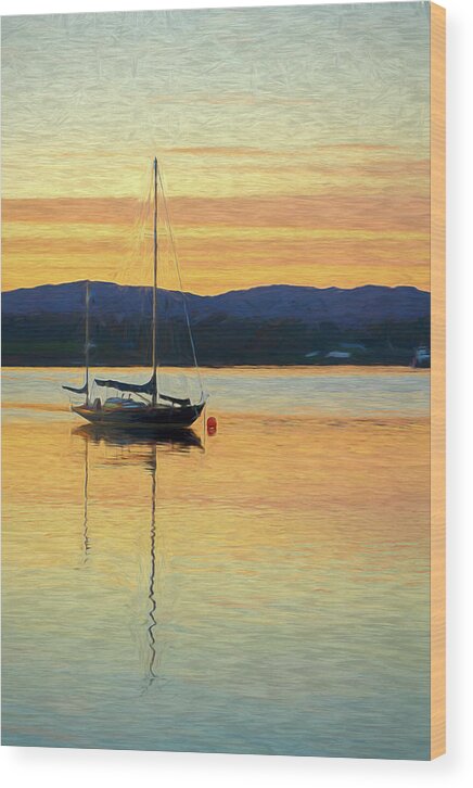 Beautiful Wood Print featuring the digital art Boat On A Lake at Sunset by Rick Deacon