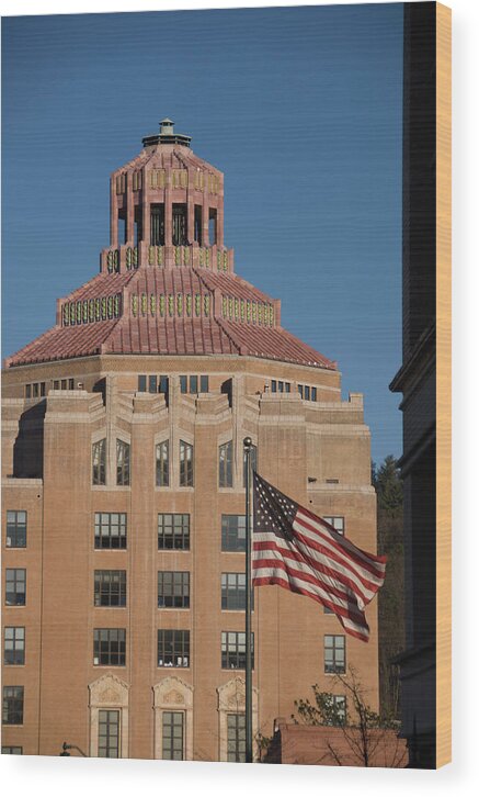 Asheville Wood Print featuring the photograph Asheville City Hall with Flag by Joye Ardyn Durham
