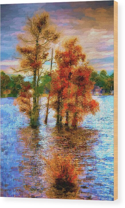 Autumn Wood Print featuring the painting Coastal Autumn in North Carolina AP by Dan Carmichael